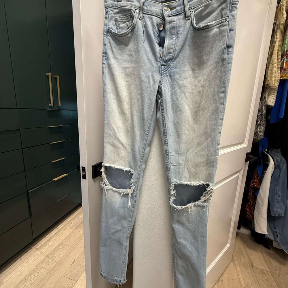 Cotton Citizen Light Blue Distressed Straight Leg Jeans